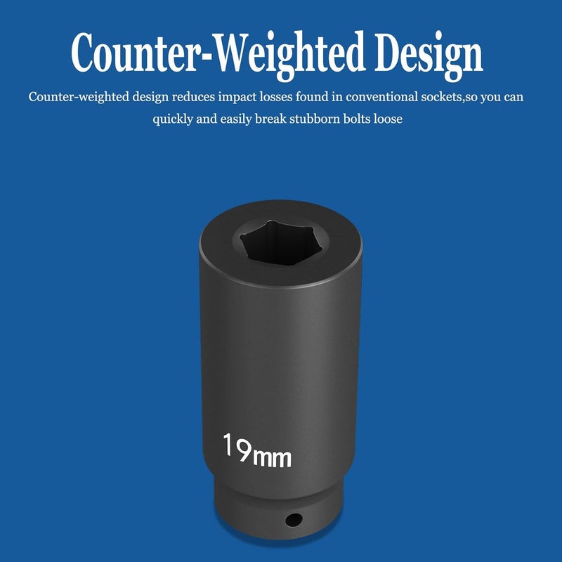 Moker 50mm Crankshaft Crank Pulley Wrench Holder for Honda and Acura Engines (with 19mm Harmonic Balancer Socket), 3 Times Momentum Power of Standard Impact Sockets, Counter-Weighted Socket Tools - Image 3